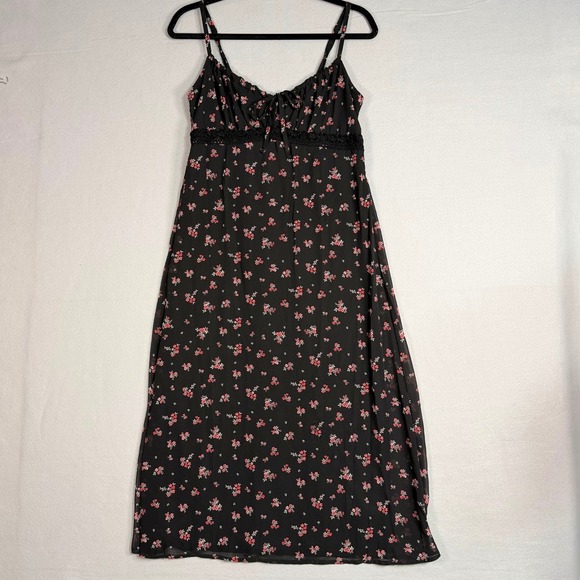 No Boundaries Dresses & Skirts - Whimsigoth Floral Babydoll‎ Midi Dress M Black Chiffon Lace Smocked Coquette Y2K